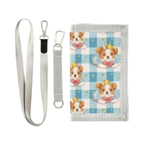 Wusikd Lying Dog Kids Wallet for Boys Girls Blue White Plaid Toddler Trifold Wallet Novelty Wallet for Teens Women Men