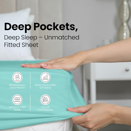 Image of Utopia Bedding King Fitted Sheet - Bottom Sheet - Deep Pocket - Soft Microfiber - Shrinkage and Fade Resistant - Easy Care -1 Fitted Sheet Only (Spa Blue)