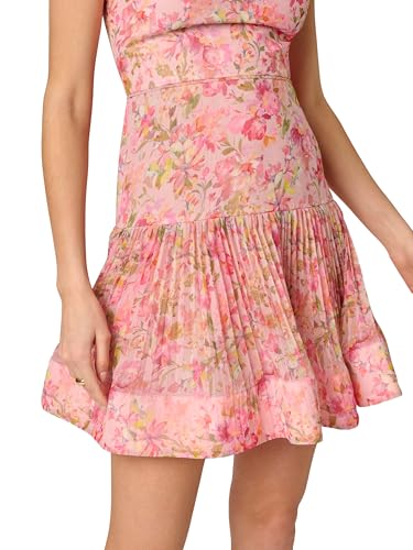 Image of Adrianna Papell Women's Strapless Organza Mini Dress - Short Drop Waist Dress with Dainty Florals & Pleated Flounce Skirt