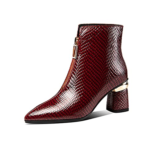 TinaCus Patent Leather Women's Handmade Pointed Toe Chunky Heel Plus-Size Modern Front Zip Ankle Booties