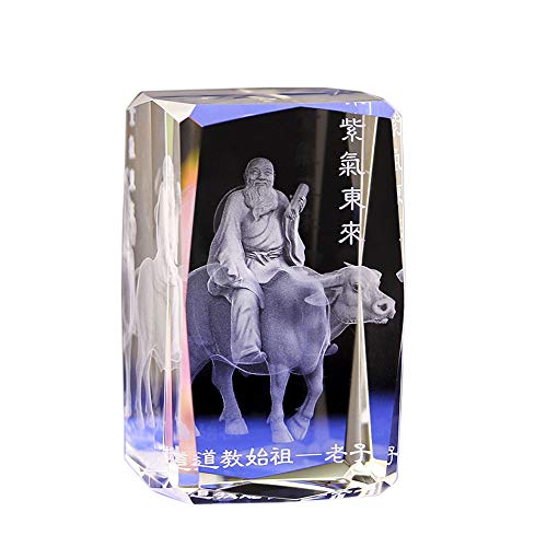 ZGPTX Décor de Statue Laser 3D en Cristal gravé Sculpture Interne en Cristal ancêtre du taoïsme Lao Tzu Tao Te Ching Ornements Cover