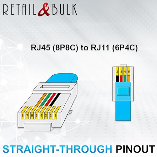 Image of (2 Pack) 3 Feet RJ11 6P4C to RJ45 8P8C Interconnect Telephone Cable (36 Inches