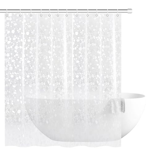 Hshenjhu Cortina de Ducha, Cortina Ducha 3D PEVA Guijarro Translúcido con Ojales, Shower Curtain Lavable, Resistente al Agua y al Moho, 180x200 cm, Ideal para Baño, Bañera