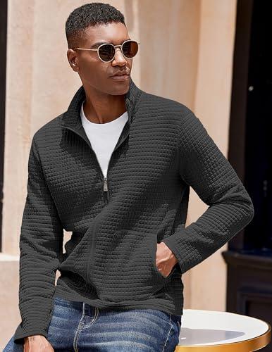 COOFANDY Men's Lightweight Varsity Jacket Casual Bomber Jackets Waffle Zip Up Coat with Pocket2