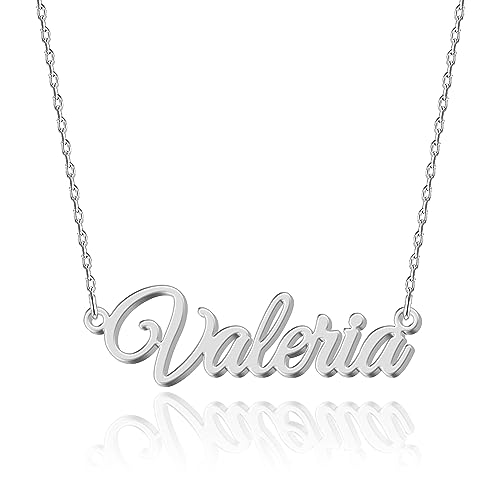 UMAGICBOX Collar de Plata Personalizado con Nombre Valeria - Colgante de Acero Inoxidable Grabado a Medida para Mujeres - Regalo para Cumpleaños, Aniversarios, Graduaciones y Día de San Valentín