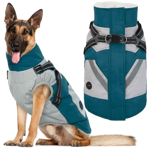 IECOii Dog Winter Coat with Harness Built in, Waterproof Windproof Dog Coats for Large Dogs, Thermal...