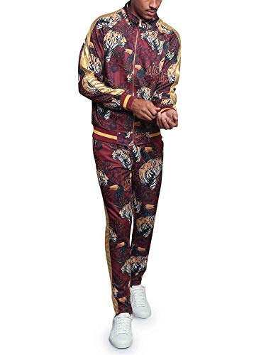 G-Style Usa Men's Royal Floral Tiger Track Suit St559 - Burgundy - 2X-Large #TOP5