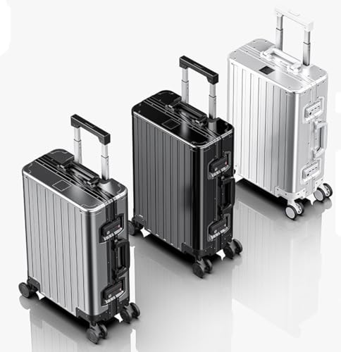 28 inch All Metal Carry On Luggage With Spinner Wheels, All Aluminum Alloy Hardshell Carry On Suitcase With Lock, Zipperless Hardside Luggage All Metal Rolling Suitcase For Travels, Business (Black)2