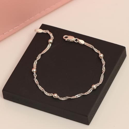 Image of TRUESILVER ACPL Rakhi Gift for Sister 925 Sterling Silver Jewelry Classic Beaded Station Bracelet Singapore Chain Bracelet with 4 MM Ball Beads for Women with Lobster Claw Clasp 7.5 Inches | Raksha Bandhan Gift | Raksha Bandhan Gift