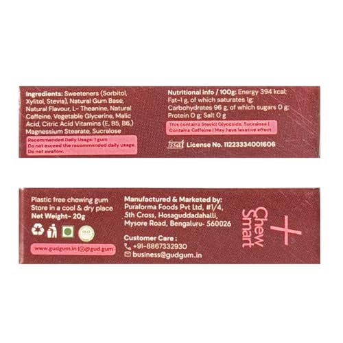Image of Gud Gum Caffeine Gum Variety Pack with Xylitol - 4 Pack Assorted Flavors (Cola, Raspberry, Cold Coffee, Mint) - Sugar-Free, Fast-Acting Energy Gum for Focus, Alertness & On-the-Go Boost