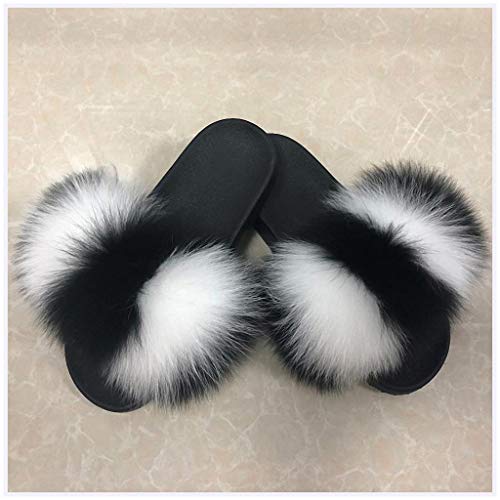 Tinpia Women's Furry Slippers Ladies Cute Plush Fox Hair Fluffy Slippers Women's Fur Slippers Winter Warm Slippers for Women Skunk 41