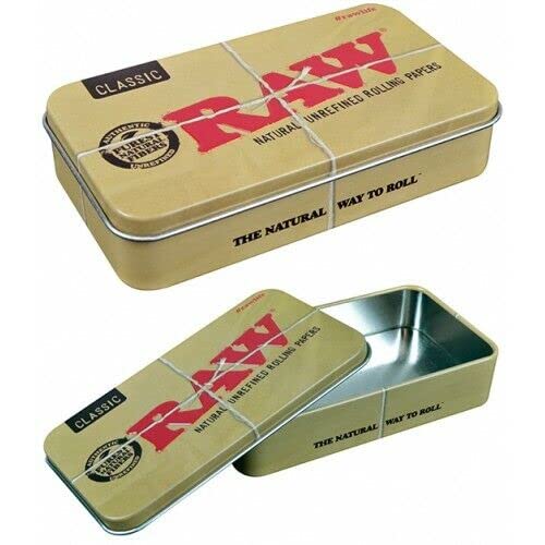 1 x Raw Classic Rolling Metal Storage Fresh Tin Box Hand Rolling Caddy For Cones (11.5 x 6.5 x 2.5cm)