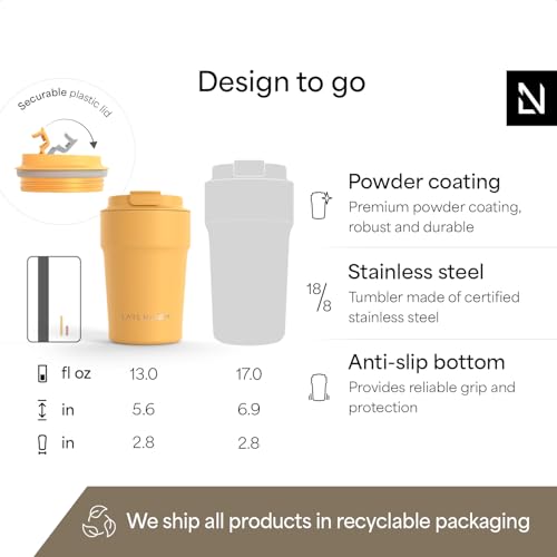 Image of LARS NYSOM Thermo Coffee Mug to go 13oz | Travel Mug 0.38 Liter with Insulation | Silicone grip base | Leak Proof Stainless Steel Tumbler for Coffee and Tea on the Go (Powder Yellow, 13oz)