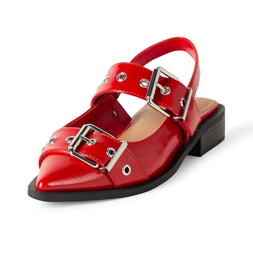 The Drop Evie Moto Damen-Sneaker mit spitzer Zehenpartie flach Rot Größe 45