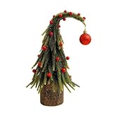 CashMuch Mini árbol de Navidad de cuello curvado, decoración de mesa con adornos, árbol artificial de polietileno caprichoso con bolas de Navidad brillantes para interiores y exteriores, decoración