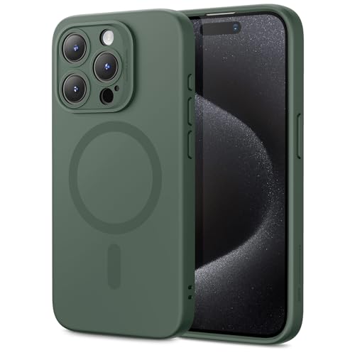 ESR for iPhone 15 Pro Case with MagSafe, Supports Magnetic Charging, Slim Liquid Silicone Case, Shock Absorbing, Screen and Camera Protection, Cloud Series, Green