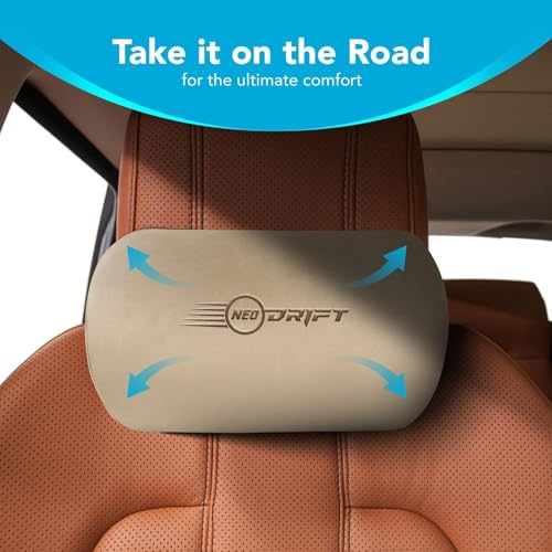 Image of Neodrift 'CurveNeck' - Neck Rest Cushion Orthopedic Velvet Memory Foam Pillow for Neck, Head, Shoulder Support - Pain Relief for Car, Set of 2 (Colour-Beige)