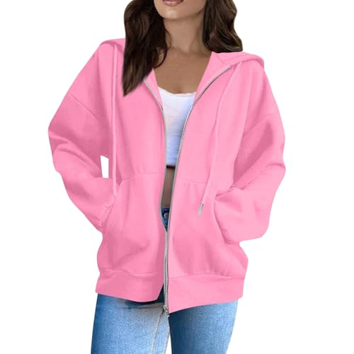 OIOLOYJM Zipper Hoodies for Women Long Sleeve Oversized Sweatshirts Y2k Drawstring Soft Jacket 2025 Fall Fashion with Pockets