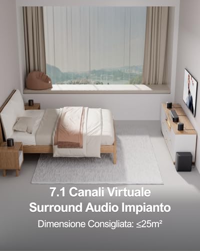 ULTIMEA Soundbar 7.1ch per TV, Sistema Audio Surround per Home Cinema, 4 Altoparlanti Surround, Subwoofer da 4", Controllo Tramite App, Equalizzatore Regolabile, Bluetooth 5.3, Aura A40