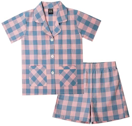 HiddenValor Girls Pajama Set, 2 Piece Cotton Button Down Short Sleeve Shorts Lounge Sleepwear With Pockets2