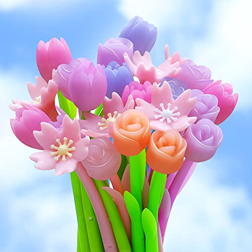Tenare 18 Pieces Color Changing Flower Pens Colorful Gel Ink Ballpoint Rose Pens for School Home Office Presents