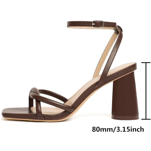 Image of RIBONGZ Block Heels Prom Heeled Sandals for Women Chunky Square Open Toe Strappy High Heels Ankle Strap Wedding Bridal Shoes High Heel Sandals for Party Dress