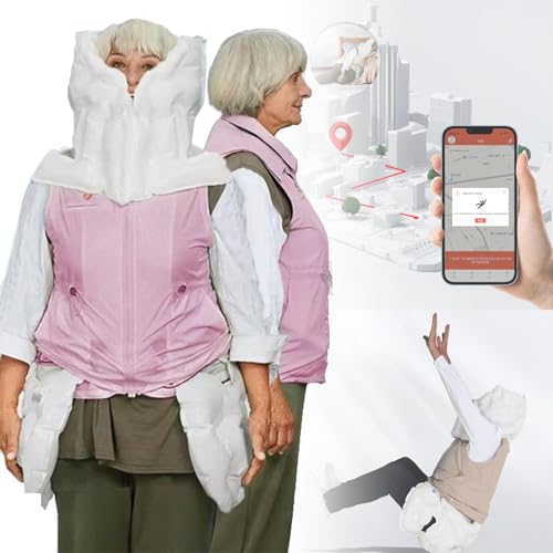 Chaleco AnticaíDa Con Airbag: Monitoreo Remoto Por AplicacióN, Alarma Y Posicionamiento En Tiempo Real, Resistente Al Agua Y A Las Manchas, Protege La Cabeza, La Espalda, La Cintura,Pink-3XL