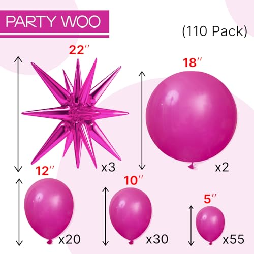 Image of PartyWoo Hot Pink Star Balloons 110pcs Different Sizes 18 12 10 5 Inch Pack 22 Inch Rose Pink Spike Star Foil Mylar Balloon Arch Kit for Birthday Wedding Party Decorations Pink-Y39