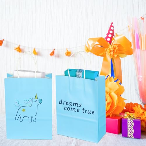 Image of BLEWINDZ 32Pcs Small Paper Gift Bags with Tissues, Light Blue Party Favor Bags with Handles, 8.7 inch Goodie Bag for Birthday, Shopping, Party Supplies