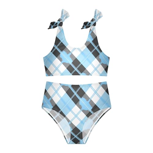 Buffalo Plaid Blue Black Girls' Two Piece Kids Bikini Set Quick-Dry Swimsuits Swimwear Adjustable Shoulder Strap3