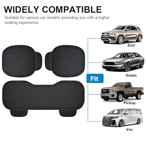 Image of 3 Pcs Silicone Car Seat Covers Summer Breathable Front Seat Cushion Mat Flax Car Seat Cover with Storage Pouch, Long Rear Seat Cover, Anti-Slip Seat Protector, Black