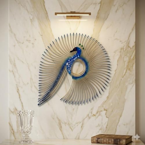Image of SNS DECOR Alluring Metal Peacock Wall Art Decorations | Perfect 3D Wall Sculpture For Living Room, Bedroom, Drawing Room & Office (Small-14x17inch)