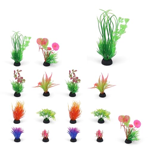 DIYCUT - DIYCUT Lot de 16 Plantes d'aquarium artificielles en Plastique - Couleurs réalistes - Mini étang - Convient pour Les Aquariums, Les Aquariums, Les vivariums, etc