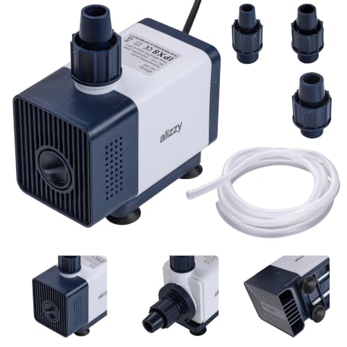 alizzy 400 GPH 3 IN ONE Submersible Water Pump (25W 1500L/H), Adjustable Fountain Pump with Tubing and 3 Nozzles for Pond, Aquarium, Fish Tank, Hydroponics, Land Use, with Bottom-Inlet