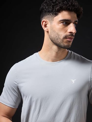 Image of TECHNOSPORT Men's Slim Fit Solid Crew Neck T-Shirt, Cotflex Quick Dry Wrinkle Resistant Polyester Sports Tee for Gym, Running, Training, Sports