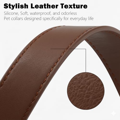 Image of B&F Dog Collar for Medium Dogs Silicone Leather Dog Collars Soft Flexible Waterproof Odor-Proof Durable Thick Classic Adjustable Pet Puppy Collar (Brown, Medium (12.5-20 inch Neck))