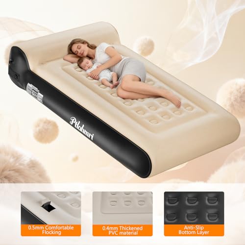 Queen Air Mattress Full with Built in Pump,16" Comfort Flocking Inflatable Blow Up Mattress,Equipped for Home, Guests, Camping,Inflate in 3 Minutes, 660 lbs Max (Black)