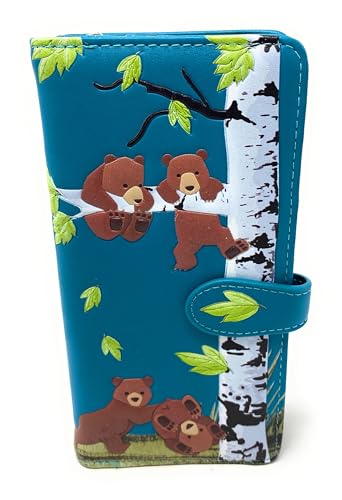 Shag Wear Bear Family in Forest Large Wallet for Women and Teen Girls Vegan Faux Leather Teal 7