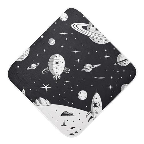 Bulletgxll Space Themed Baby Hooded Towel Cotton Baby Bath Towel Soft and Absorbent Baby Towels for Newborn, Infant, Toddler (30 x 30 Inch)