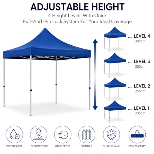 Image of Gazebo Tent Portable Popup Foldable Canopy 6.5x6.5 Ft Shelter for Event, Advertisement, Promotion, Exhibition Stall, Waterproof Outdoor Gazebo Tent, Heavy Duty Frame (Blue, 2x2 Meter)
