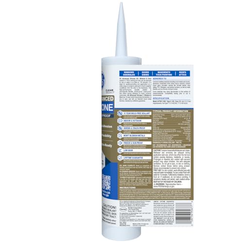 Image of GE Advanced Silicone Caulk for Window & Door, Clear, 10 fl oz Cartridge, 1 Pack - 100% Waterproof Silicone Sealant, 5X Stronger Adhesion, Shrink & Crack Proof
