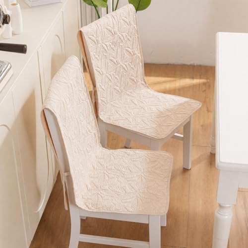 Image of HOMETHREADS Non-Slip Chair Cover-Universal Fit for Kitchen & Dining Chairs-Cushioned Comfort - Stylish Machine Washable Seat Cover -145x45Cm (Cream, Pack of 2)