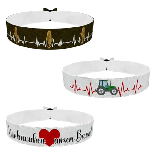 3er Set Landwirte Bauern #3 Stoffarmbänder - Handgefertigtes Unisex Armband Set aus mehreren wasserfesten Stoffarmbändern