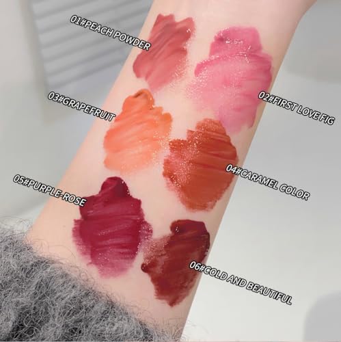 Image of Gege Bear Light Mirror Lip Glaze | Moisturizing & Long Lasting | Hydrating & Non-Sticky Shades | Liquid Lipstick with Brush Applicator | Waterproof Aesthetic Makeup | Pink Brown Nude Candy Red | Glossy Lipstick Combo Pack Set with Glow Shine Makeup for Women Girls (01# Peach Powder, 2.5g)