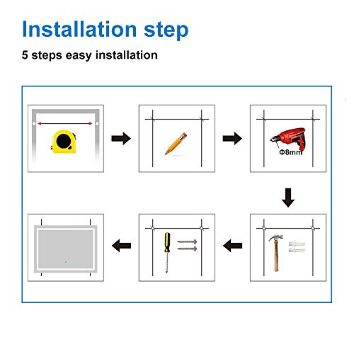 Xinyang 1200x700 Large Rectangular Heated Bathroom Mirror with Touch Lights,Wall Mounted,IP44,Vertical or Horizontal
