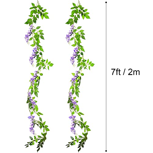 Yueshop 2x7FT Artificial Wisteria Vine Garland Plants Flowers Arts For Ceremony Home Wedding Decoration (Lilac) - Image 4