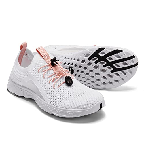 ALEADER Xdrain Water Shoes for Women Slip On Quick Drying Swimming Shoes for Beach Pool Boating White Pink Size 8
