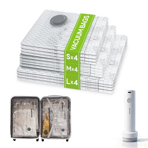 12 Pack Vacuum Bags for Travel with Rechargeable USB Electric Pump,Space Saver Storage Bags for Luggage and Suitcase,Portable Cordless Travel Vacuum Bag Set Seal Bags - image 1