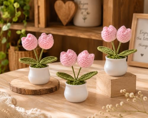 Image of SATYAM KRAFT 1 Pcs Artificial Crochet Flower Bouquet /Artificial Flowers with Pot /Artificial Flowers Bunch /Crochet Flowers Bouquet /Crochet Flowers /Flowers Bouquet Gift for Home Decor, Gifting