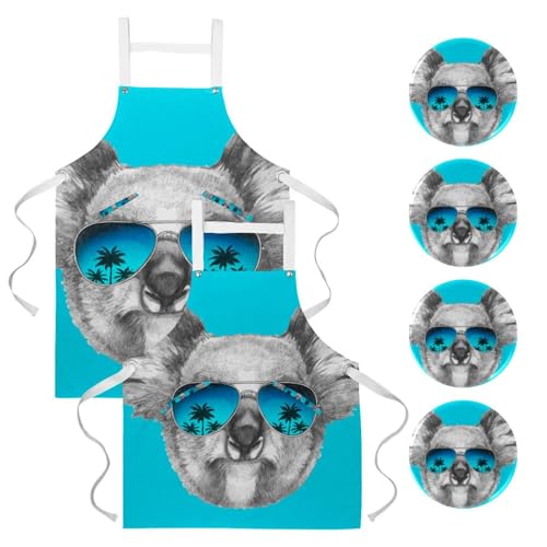 Tablier de cuisine avec 4 broches motif koala voyageur pour bar et travail